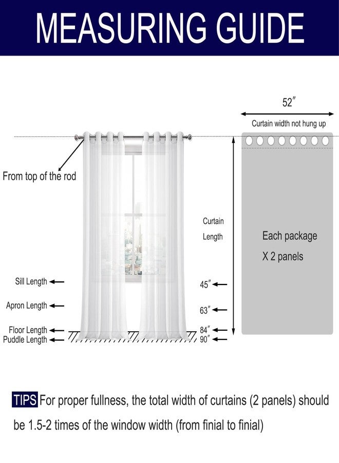 DWCN White Sheer Curtains for Living Room Bedroom - Faux Linen Look Voile Drapes Grommet Top Window Curtain Panel 52 x 120 Inches Long, Set of 2 Panels - Image 4